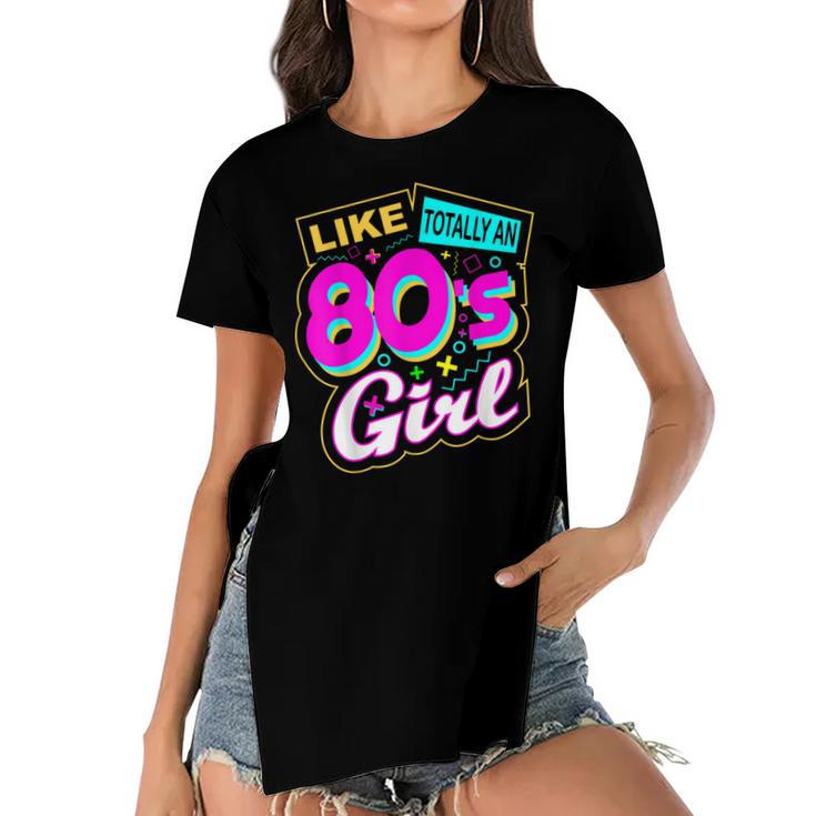 Cool 80S Girl Retro Fashion Throwback Culture Party Lover  Women's Short Sleeves T-shirt With Hem Split