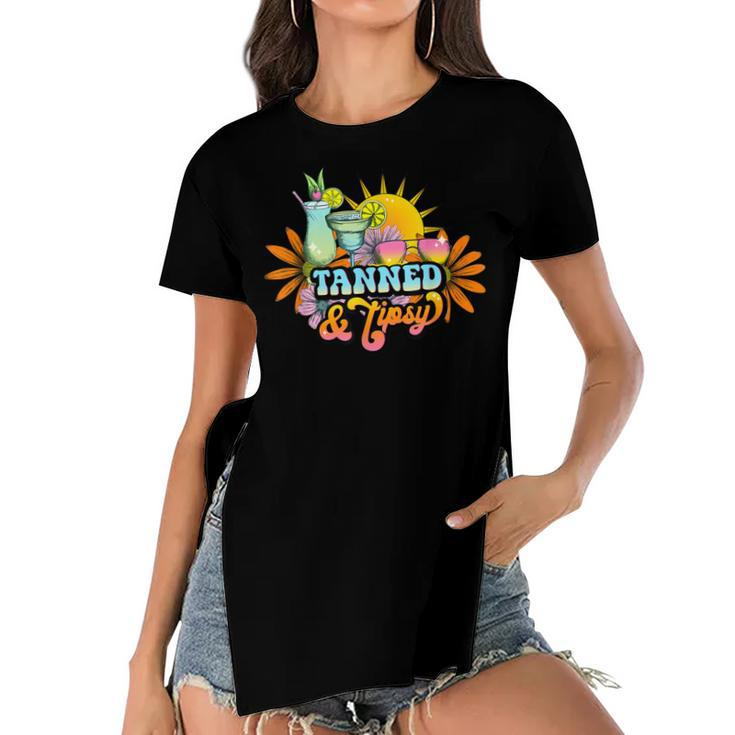 Cute Summer Tanned And Tipsy Funny Salty Beaches Girls Trip  V2 Women's Short Sleeves T-shirt With Hem Split
