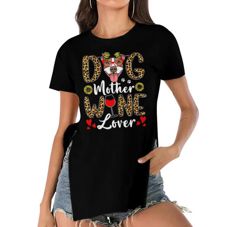 Dog Mother Wine Lover Shirt Dog Mom Wine Mothers Day Gifts Women's Short Sleeves T-shirt With Hem Split