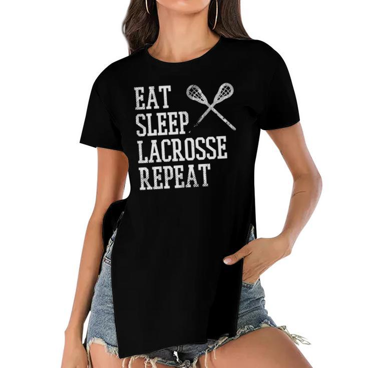 Eat Sleep Lacrosse Repeat Funny Lax Player Men Women Kids Women's Short Sleeves T-shirt With Hem Split