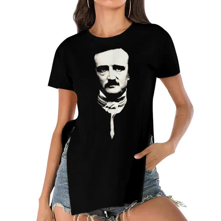Edgar Allan Poe | Writer | Face Portrait |  Women's Short Sleeves T-shirt With Hem Split