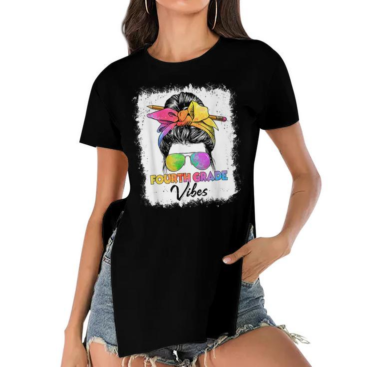 Funny 4Th Grade Vibes Messy Bun Back To School Kids Girls  Women's Short Sleeves T-shirt With Hem Split
