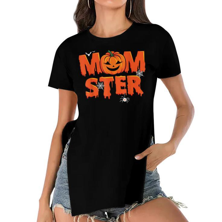 Funny Momster Halloween Mom Pumpkin Costume Family Matching  Women's Short Sleeves T-shirt With Hem Split