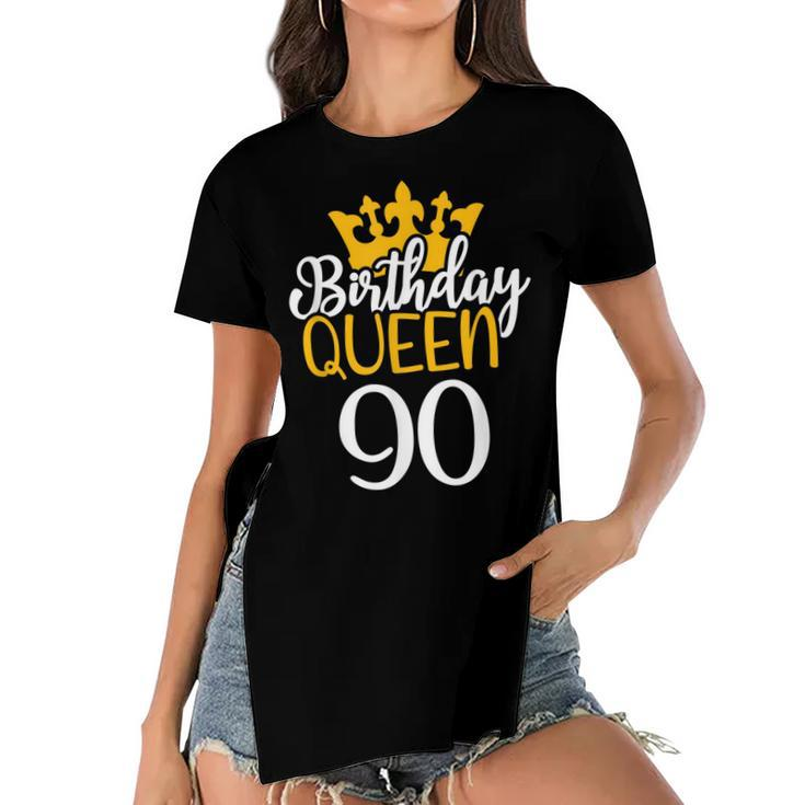 Happy 90Th Birthday Queen 90 Years Old Party Idea For Her  Women's Short Sleeves T-shirt With Hem Split