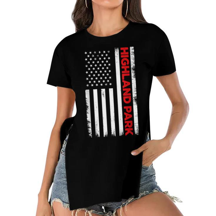 Highland Park Illinois United State Flag Vintage Style  V2 Women's Short Sleeves T-shirt With Hem Split