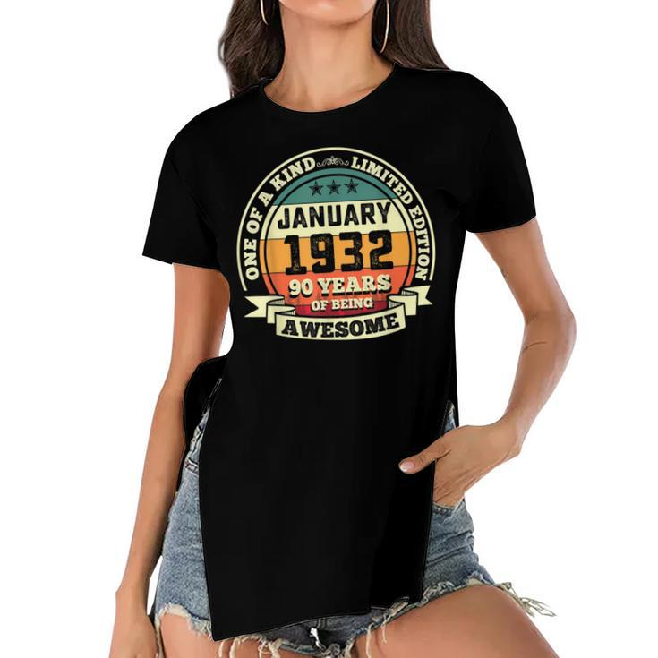 January 1932 90Th Birthday Gift 90 Years Of Being Awesome  Women's Short Sleeves T-shirt With Hem Split