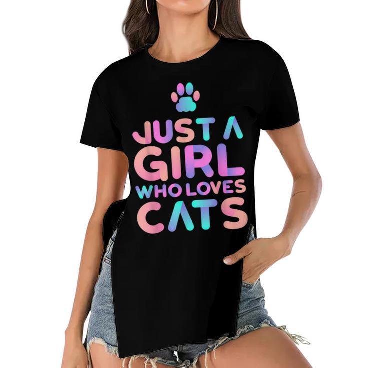 Just A Girl Who Loves Cats Cute Cat Lover  Women's Short Sleeves T-shirt With Hem Split