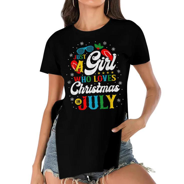 Just A Girl Who Loves Christmas In July Women Girl Beach  Women's Short Sleeves T-shirt With Hem Split