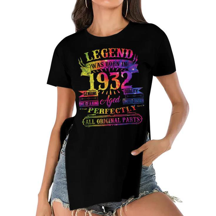 Legend Was Born In 1932 90 Year Old 90Th Birthday Tie Dye  Women's Short Sleeves T-shirt With Hem Split