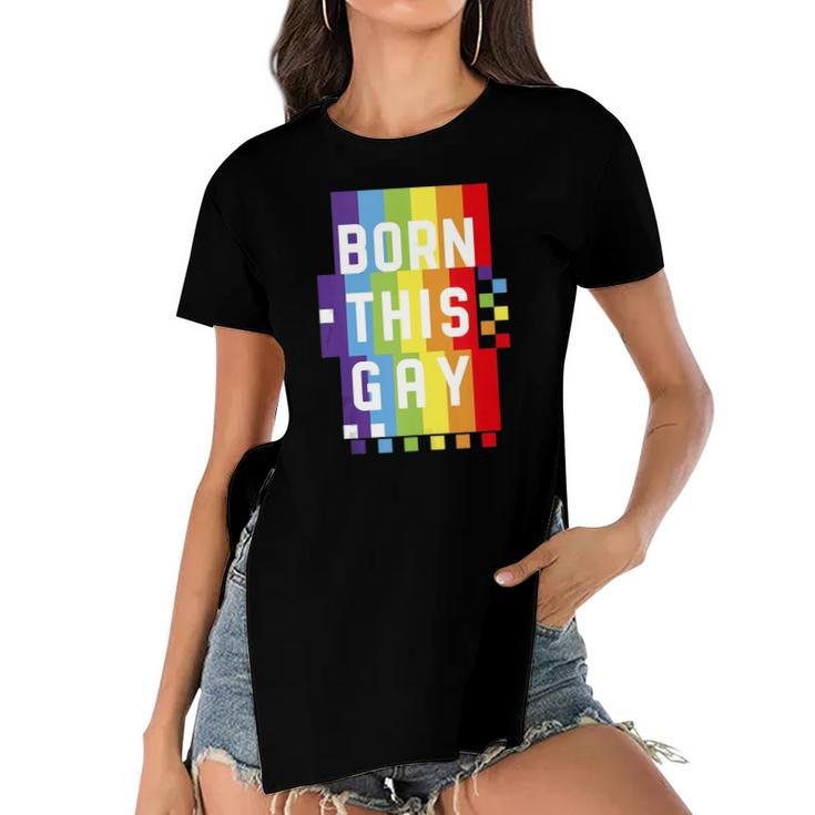Mens Born This Gay Quote Pride Month Rainbow Women's Short Sleeves T-shirt With Hem Split