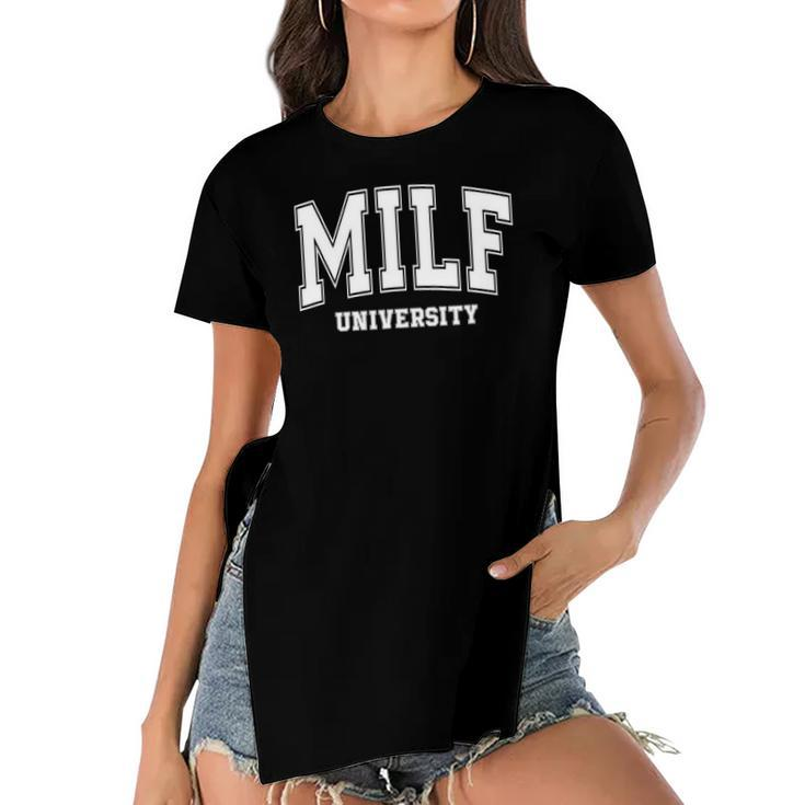Milf University Vintage Funny Saying Sarcastic Sexy Mom Milf Women's Short Sleeves T-shirt With Hem Split