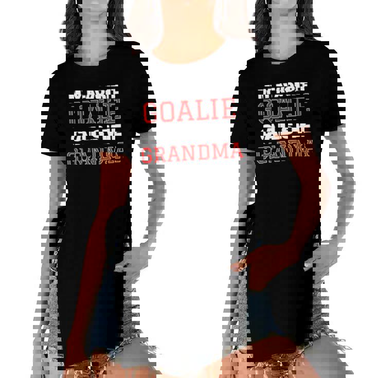 My Favorite Goalie Calls Me Grandma Soccer Hockey Lacrosse Women's Short Sleeves T-shirt With Hem Split