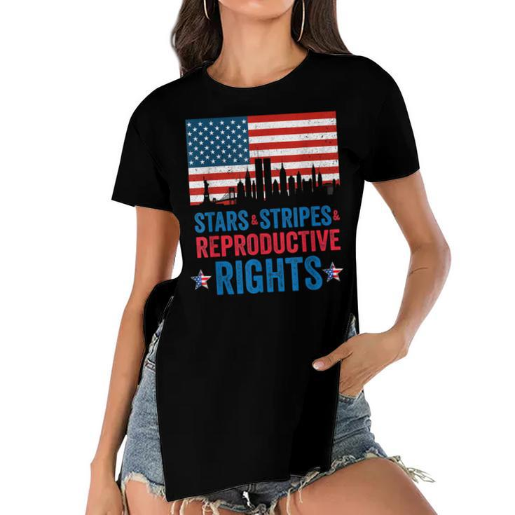 Patriotic 4Th Of July  Stars Stripes Reproductive Right  V4 Women's Short Sleeves T-shirt With Hem Split