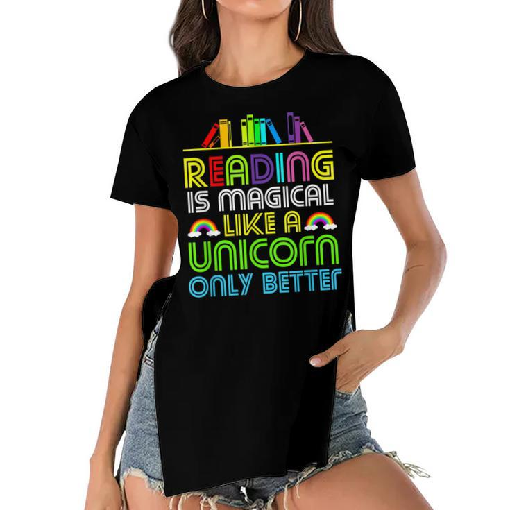 Reading Magical Unicorn T  Gifts For Men Women Kids Women's Short Sleeves T-shirt With Hem Split