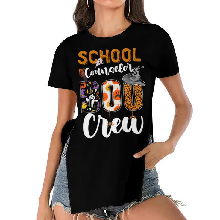 School Counselor Boo Crew Ghost Funny Halloween Matching   Women's Short Sleeves T-shirt With Hem Split