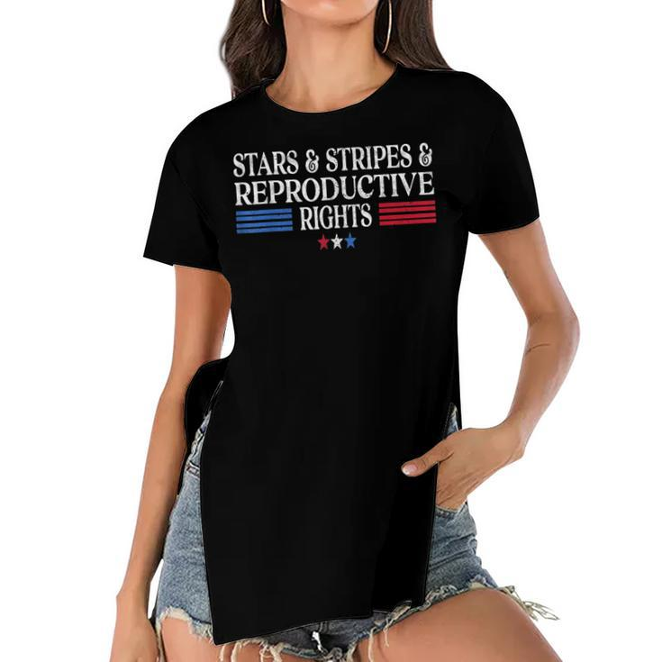 Stars Stripes Reproductive Rights Patriotic 4Th Of July  Women's Short Sleeves T-shirt With Hem Split