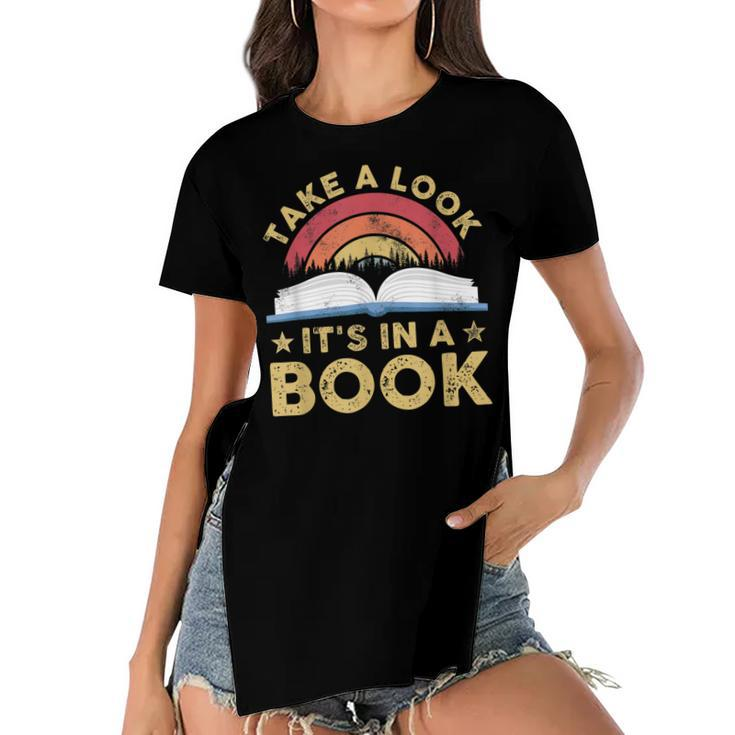 Take A Look Its In A Book Reading Vintage Retro Rainbow  Women's Short Sleeves T-shirt With Hem Split
