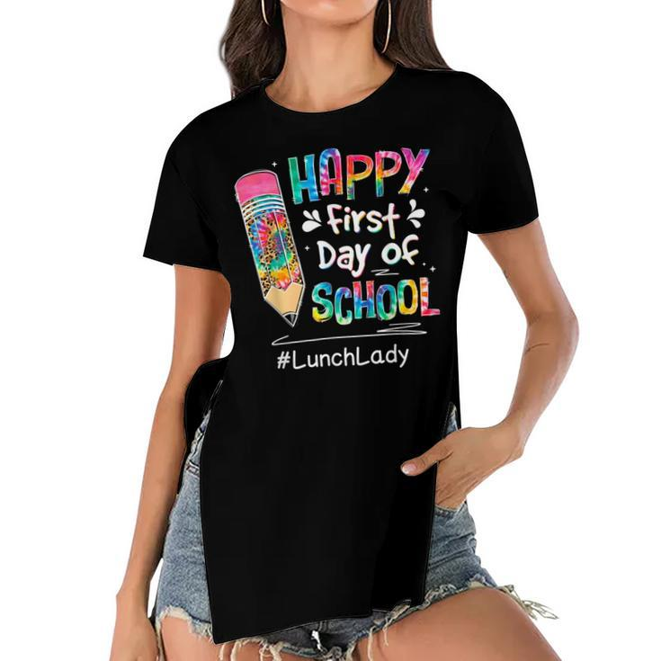 Tie Dye Pencil Happy First Day Of School Lunch Lady  V2 Women's Short Sleeves T-shirt With Hem Split