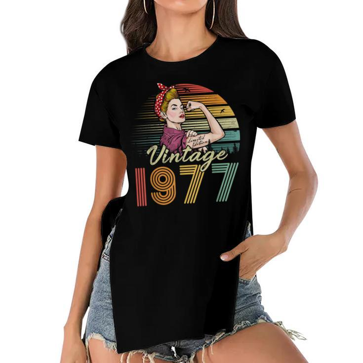 Vintage 1977 Limited Edition 1977 45Th Birthday 45 Years Old  Women's Short Sleeves T-shirt With Hem Split