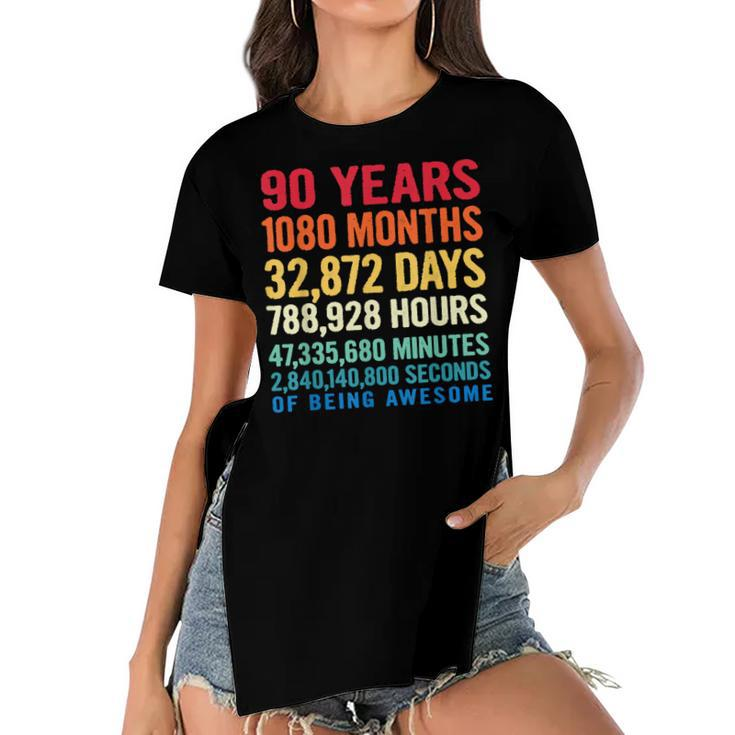 Vintage 90 Years Of Being Awesome Unique 90Th Birthday Gifts  Women's Short Sleeves T-shirt With Hem Split