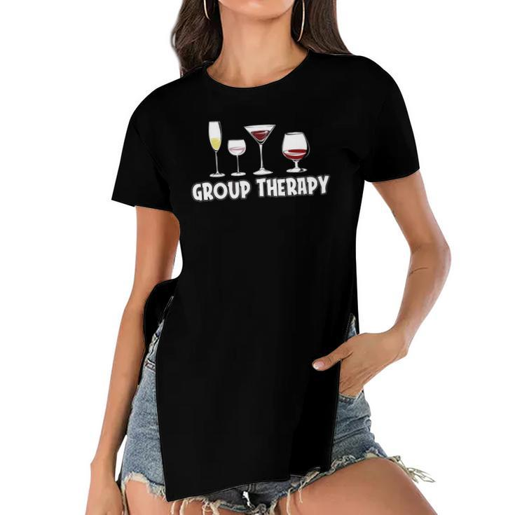 Wine Drinking Group Therapy Wine Women's Short Sleeves T-shirt With Hem Split