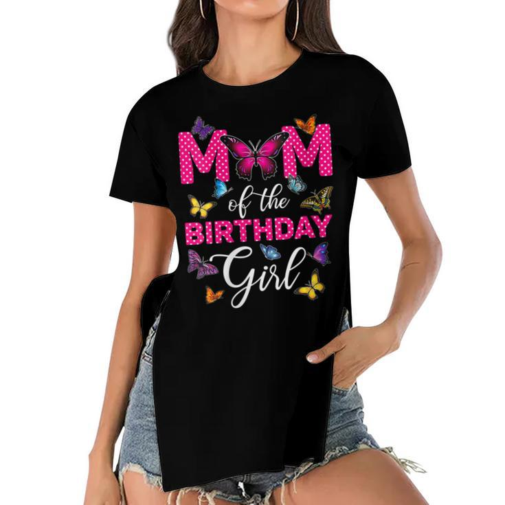 Womens Mom Of The Birthday Girl  Butterfly Mama Mommy 1St Bday  Women's Short Sleeves T-shirt With Hem Split