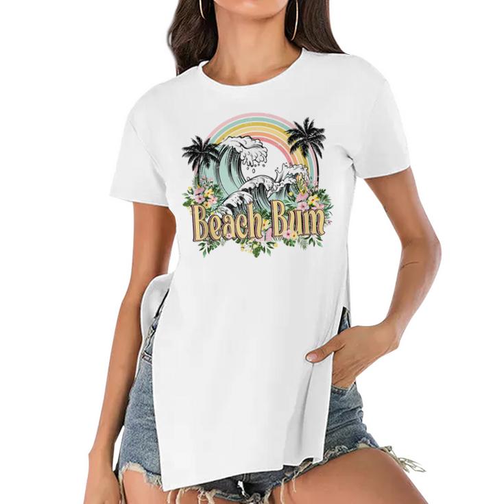 Vintage Retro Beach Bum Tropical Summer Vacation Gifts  Women's Short Sleeves T-shirt With Hem Split