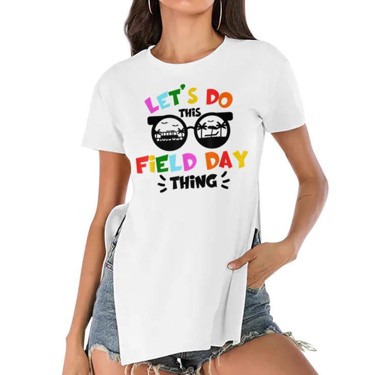 Field Day Thing Summer Kids Field Day 22 Teachers Colorful  Women's Short Sleeves T-shirt With Hem Split