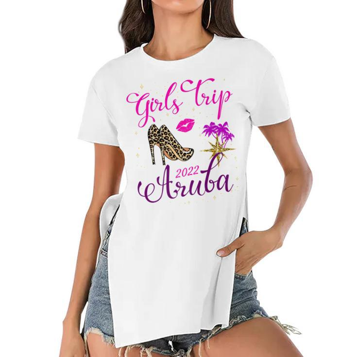 Girls Trip Aruba 2022 Sunglasses Summer Matching Group   V3 Women's Short Sleeves T-shirt With Hem Split