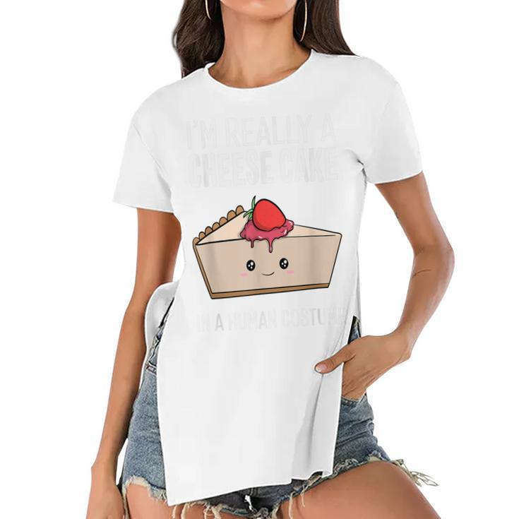 Im A Cheesecake In A Human Costume Halloween Funny Cute  Women's Short Sleeves T-shirt With Hem Split
