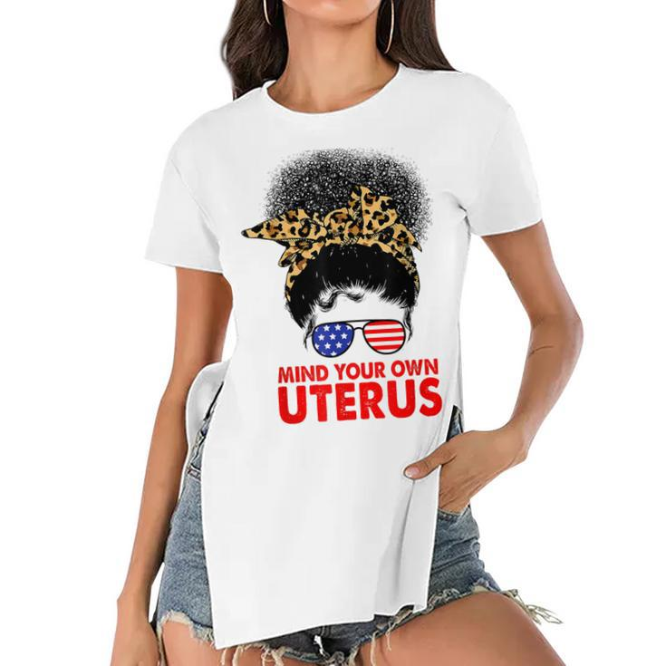 Melanin Leopard Mind Your Own Uterus Pro Choice Feminist  Women's Short Sleeves T-shirt With Hem Split