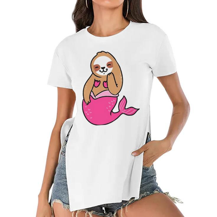 Mermaid Sloth  Cute Sloth Women's Short Sleeves T-shirt With Hem Split