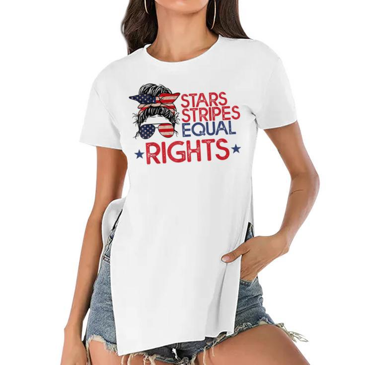 Messy Bun American Flag Pro Choice Star Stripes Equal Right  V4 Women's Short Sleeves T-shirt With Hem Split