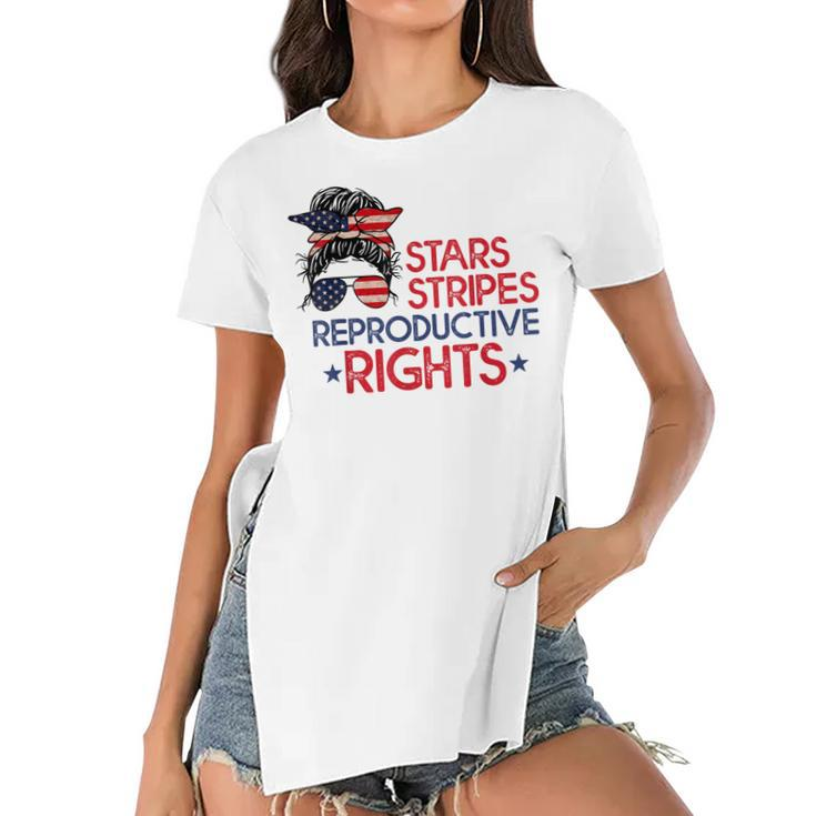 Messy Bun American Flag Pro Choice Star Stripes Equal Right  Women's Short Sleeves T-shirt With Hem Split