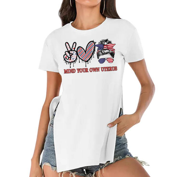 Mind Your Own Uterus Pro Choice Feminist Women Right Us Flag  Women's Short Sleeves T-shirt With Hem Split