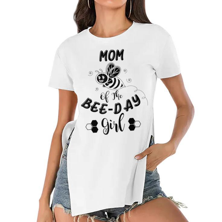 Mom Of The Bee Day Girl Birthday  Women's Short Sleeves T-shirt With Hem Split
