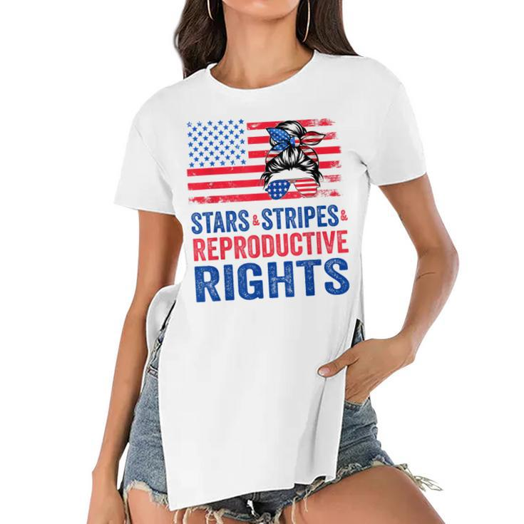 Patriotic 4Th Of July  Stars Stripes Reproductive Right  V3 Women's Short Sleeves T-shirt With Hem Split