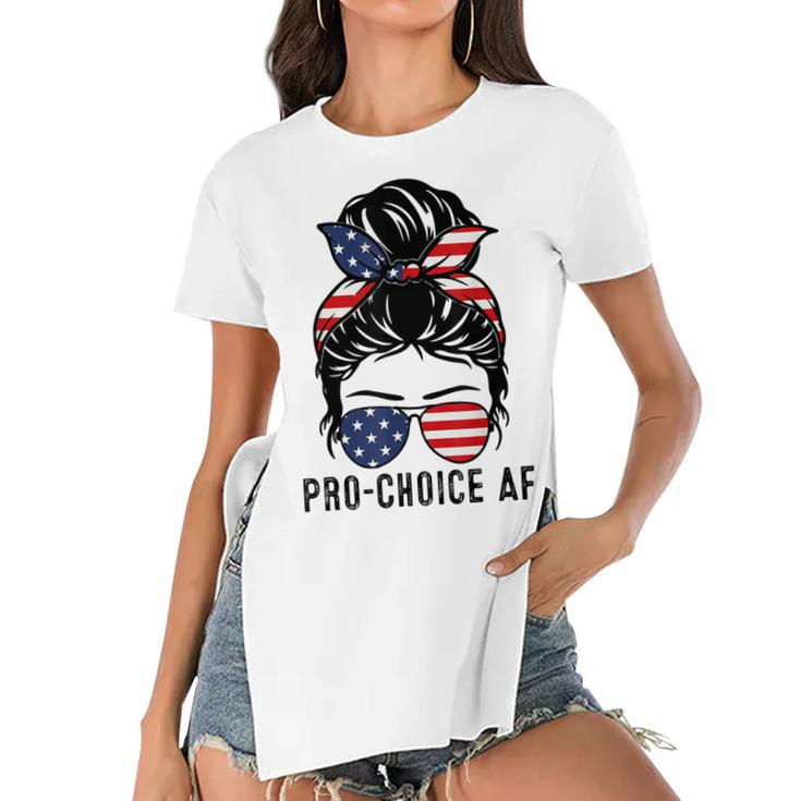 Pro Choice Af Messy Bun Us Flag Reproductive Rights Tank  Women's Short Sleeves T-shirt With Hem Split