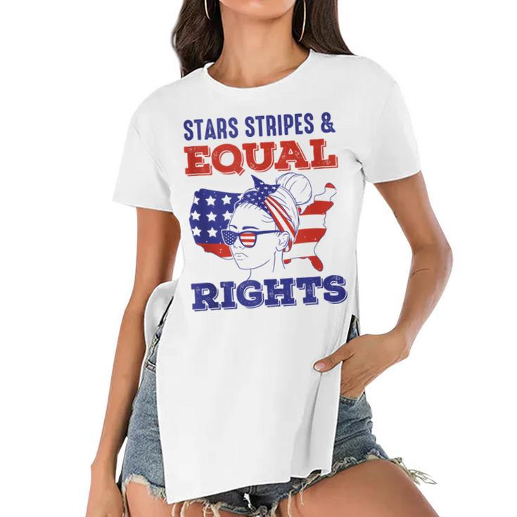 Retro Pro Choice Feminist Stars Stripes Equal Rights  Women's Short Sleeves T-shirt With Hem Split