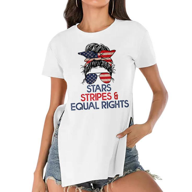Retro Pro Choice Stars Stripes And Equal Rights Patriotic  Women's Short Sleeves T-shirt With Hem Split