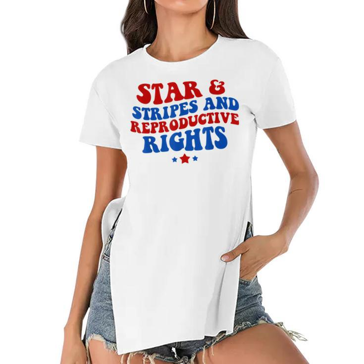 Stars Stripes Reproductive Rights 4Th Of July Groovy Women  Women's Short Sleeves T-shirt With Hem Split