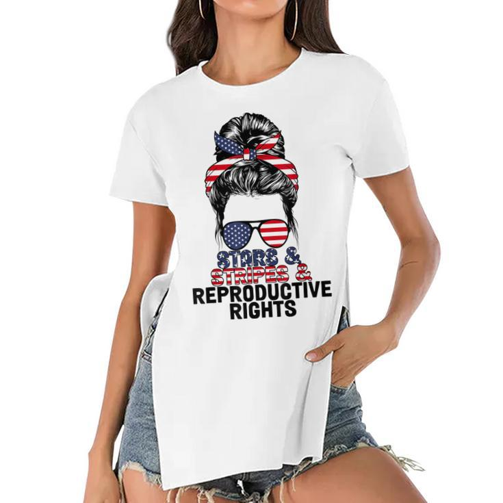Stars Stripes Reproductive Rights Messy Bun 4Th Of July  V4 Women's Short Sleeves T-shirt With Hem Split
