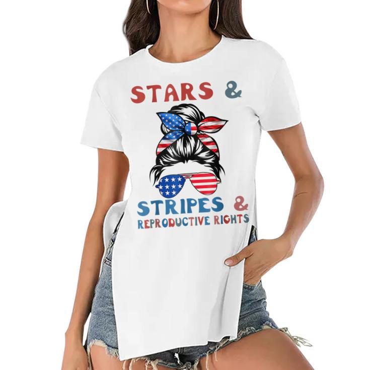 Stars Stripes Reproductive Rights Patriotic 4Th Of July  V15 Women's Short Sleeves T-shirt With Hem Split