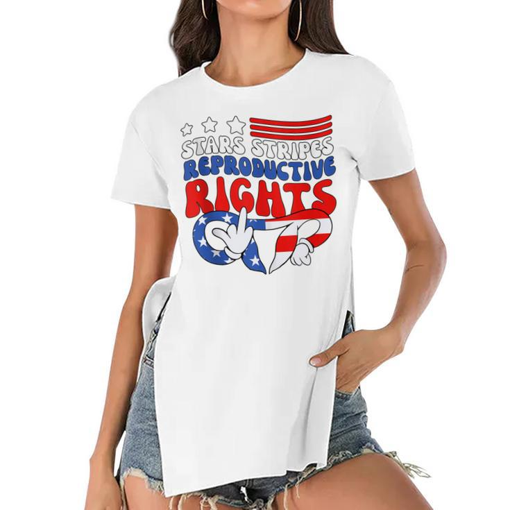 Stars Stripes Reproductive Rights Patriotic 4Th Of July  V18 Women's Short Sleeves T-shirt With Hem Split
