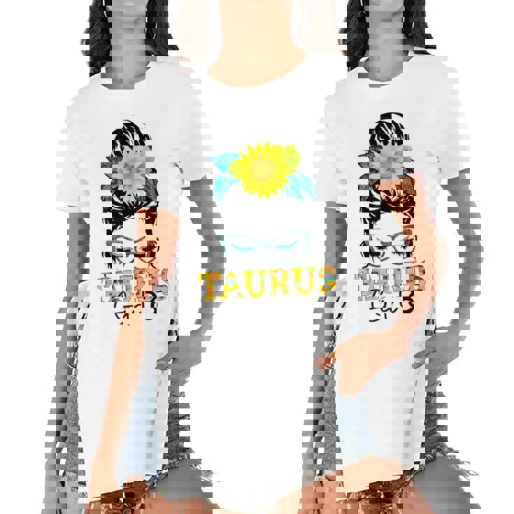 Taurus Girl Birthday Messy Bun Hair Sunflower  Women's Short Sleeves T-shirt With Hem Split