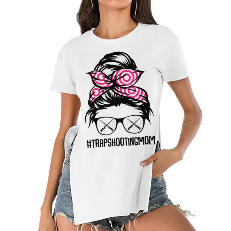 Trap Shooting Mom Messy Bun Hair Glasses  V2 Women's Short Sleeves T-shirt With Hem Split