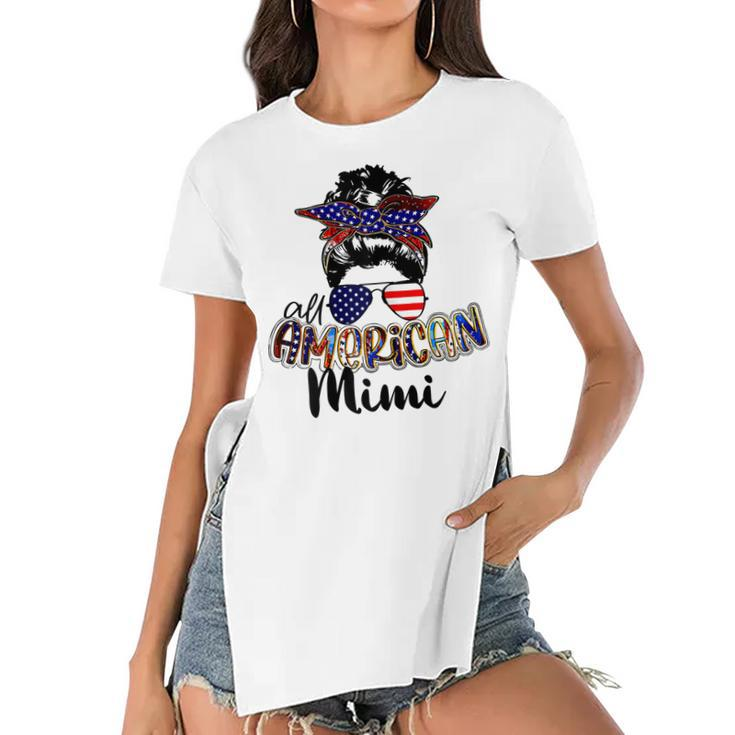 Womens All American Mimi Messy Bun 4Th Of July Independence Day  Women's Short Sleeves T-shirt With Hem Split