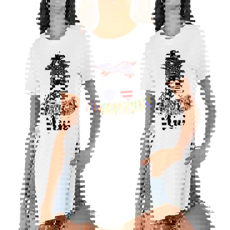 Womens All American Mimi Messy Bun 4Th Of July Independence Day  Women's Short Sleeves T-shirt With Hem Split