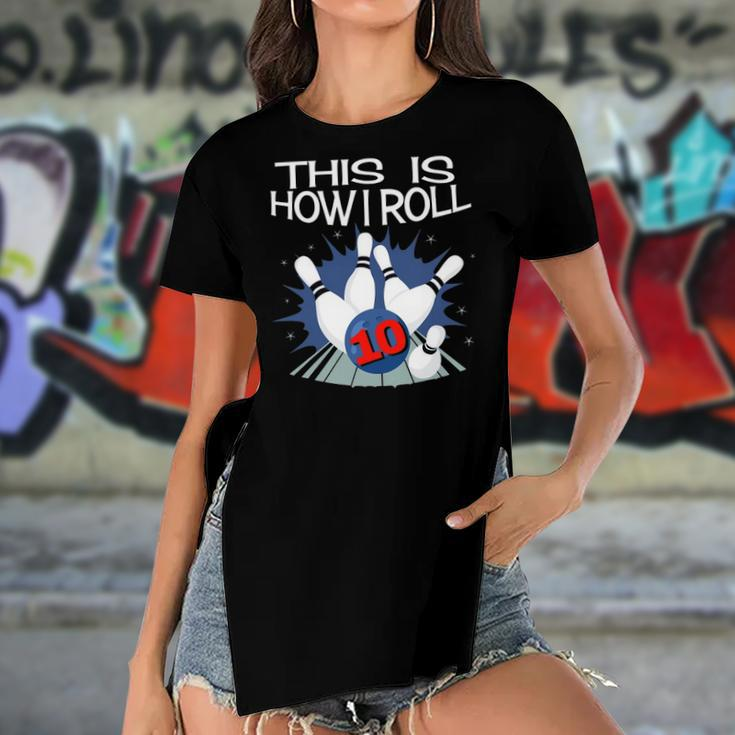10Th Birthday Bowling Boys Funny Bday Party Women's Short Sleeves T-shirt With Hem Split