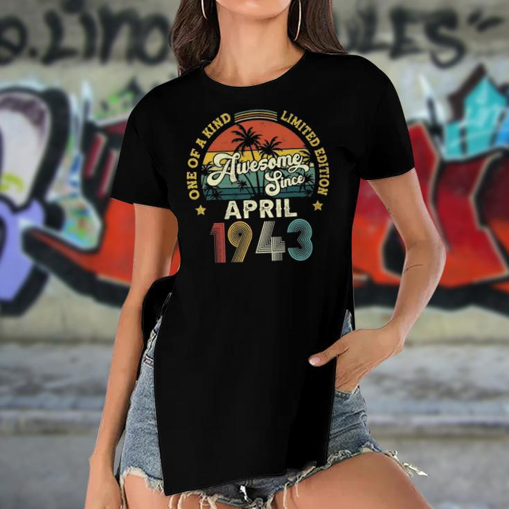 Awesome Since April 1943 Vintage 80Th Birthday For Men Women Women's Short Sleeves T-shirt With Hem Split